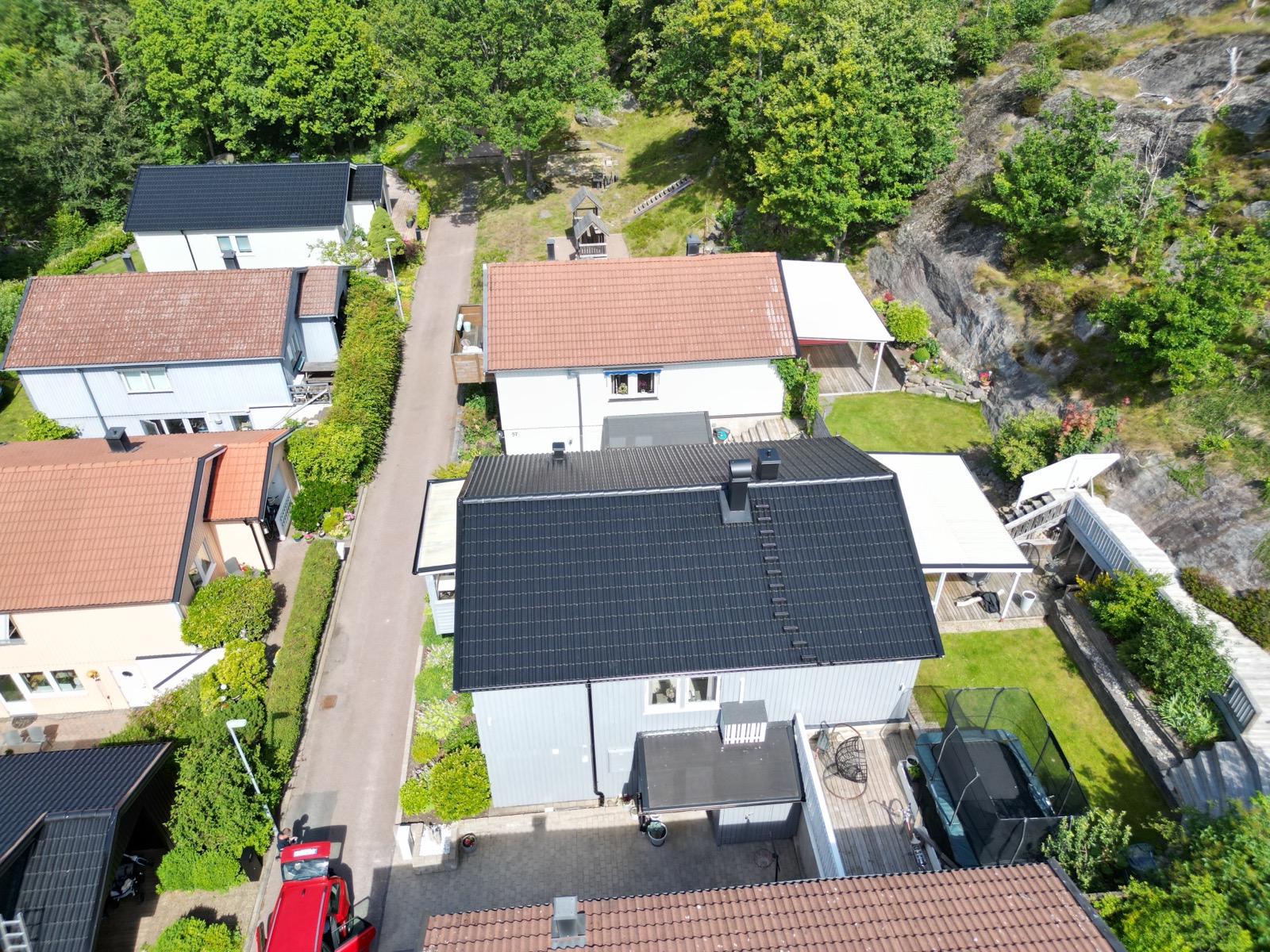 Nytt betongpannetak utfört av Skantak, drönarvy
